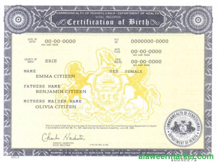 USA Pennsylvania birth cert